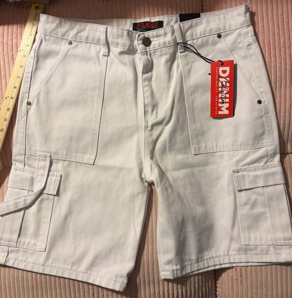 Fubu Cargo Shorts Size 40 White Denim Collection NWT